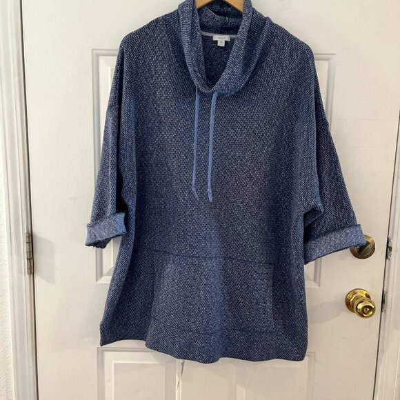 Purejill Woman's Blue Textured Cowl Neck Over-Sized Pull-Over Knit Sweater Sz Lr - Picture 2 of 8